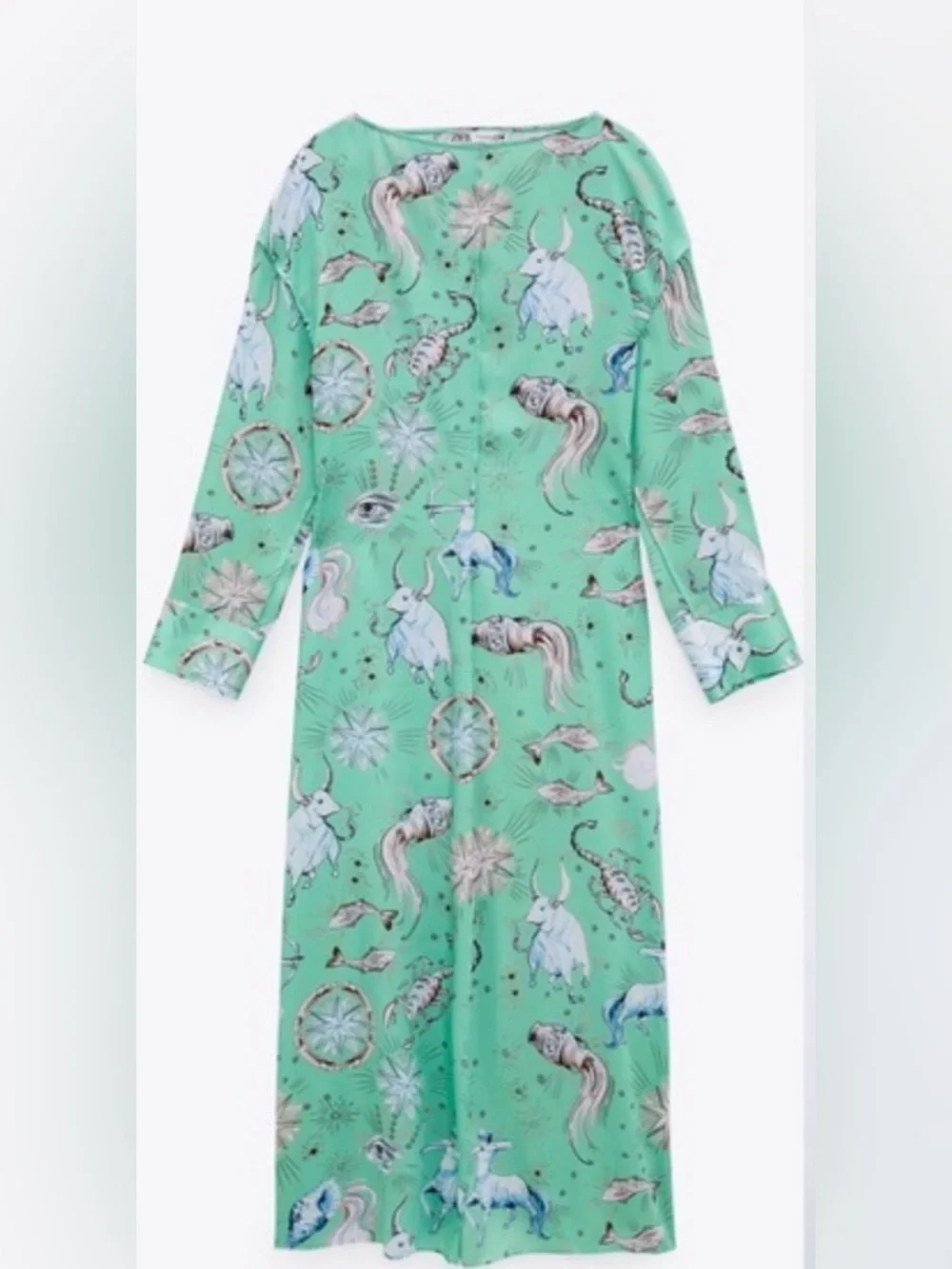Zara - NWT Limited Edition Zodiac Mint Green Long Sleeve Midi Dress Size XS - Picture 2 of 12